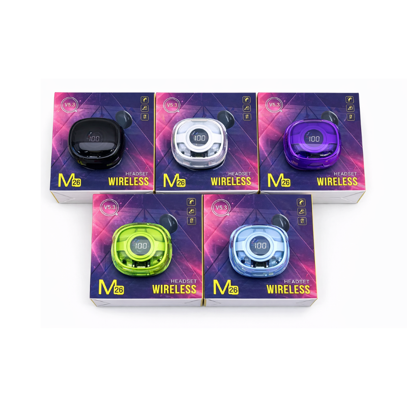  Audífonos inalámbricos marca M26 con tecnología Bluetooth 5.3, diseño de "chupón" - Vista 1