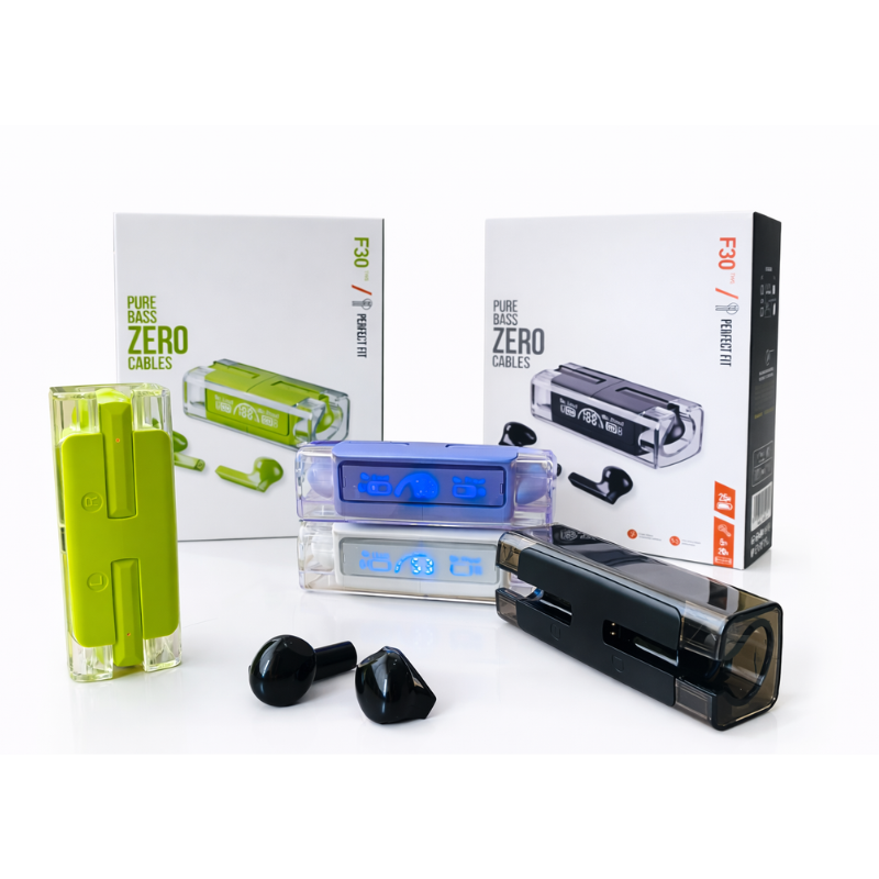 Audífonos Inalámbricos F30 BQ30 Bluetooth 5.3 con Pantalla Digital y Estuche Transparente - Vista 1
