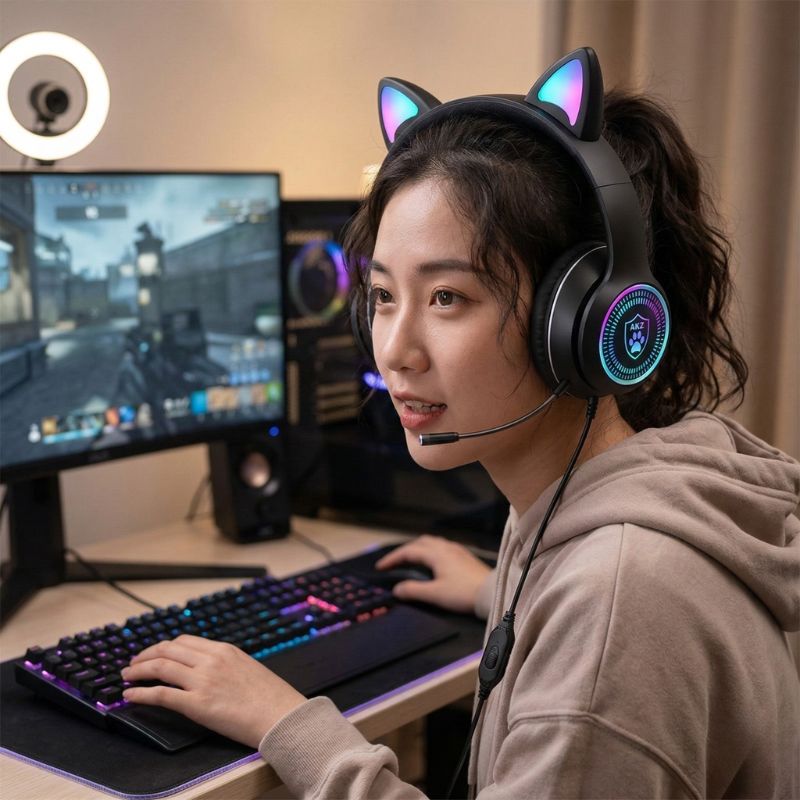 Audífonos Gamer USB Orejas de Gato RGB con Micrófono 7.1 - Vista 2