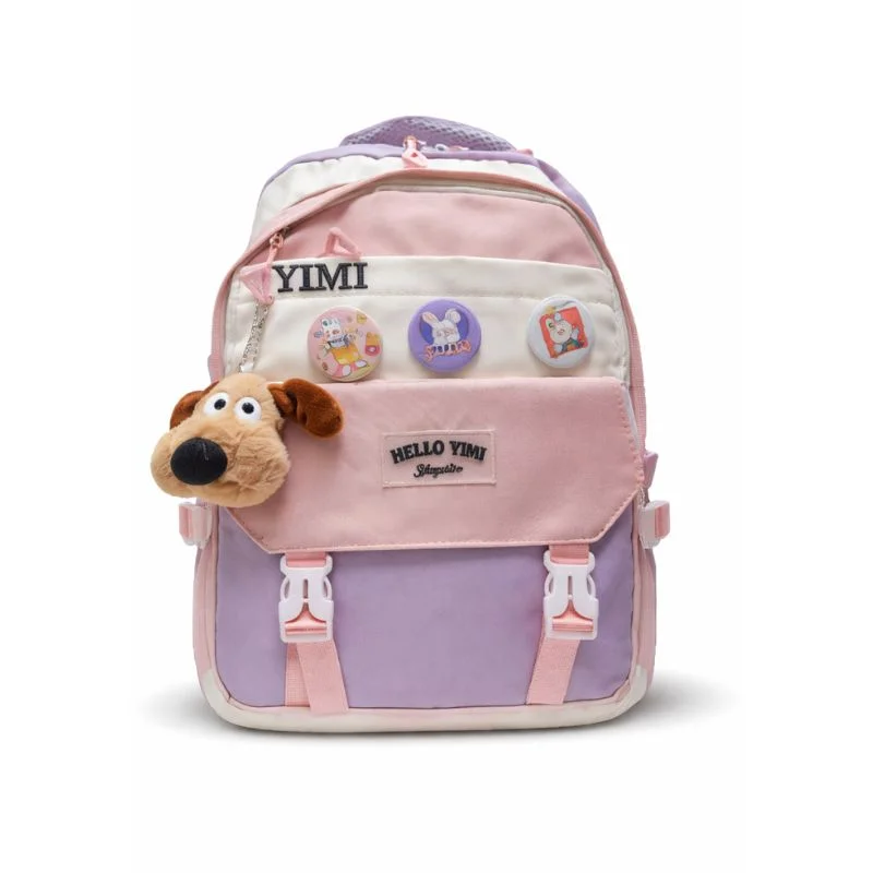 Mochila Juvenil YIMI Hello con Llavero Decorativo y Diseño Bicolor - Vista 1