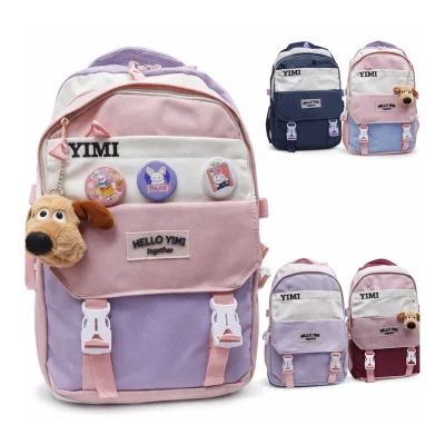Mochila Juvenil YIMI Hello con Llavero Decorativo y Diseño Bicolor - Vista 3