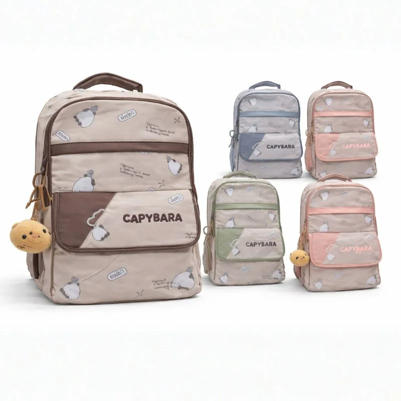 Mochila Capybara Juvenil Diseño Kawaii con Llavero Decorativo Escolar - Vista 3