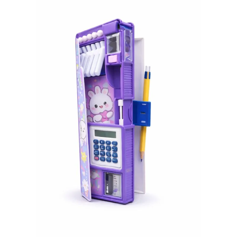 Cartuchera Escolar Kawaii con Calculadora, Porta Lapicero y Tajador Incorporado - Vista 1