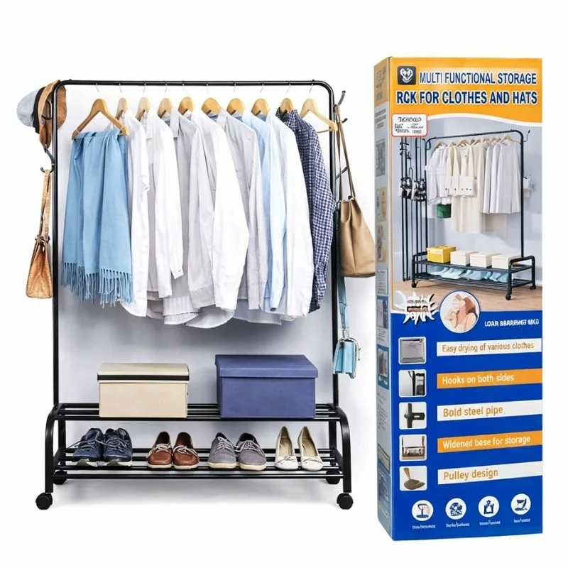 COLGADOR DE ROPA (SOPORTE CON ZAPATERA Y GANCHO) - Vista 1