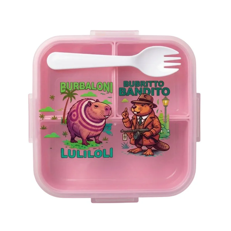 Set de Táper Brainrot B 675 ml con Cuchara 2 en 1 y 3 Compartimentos - Vista 1