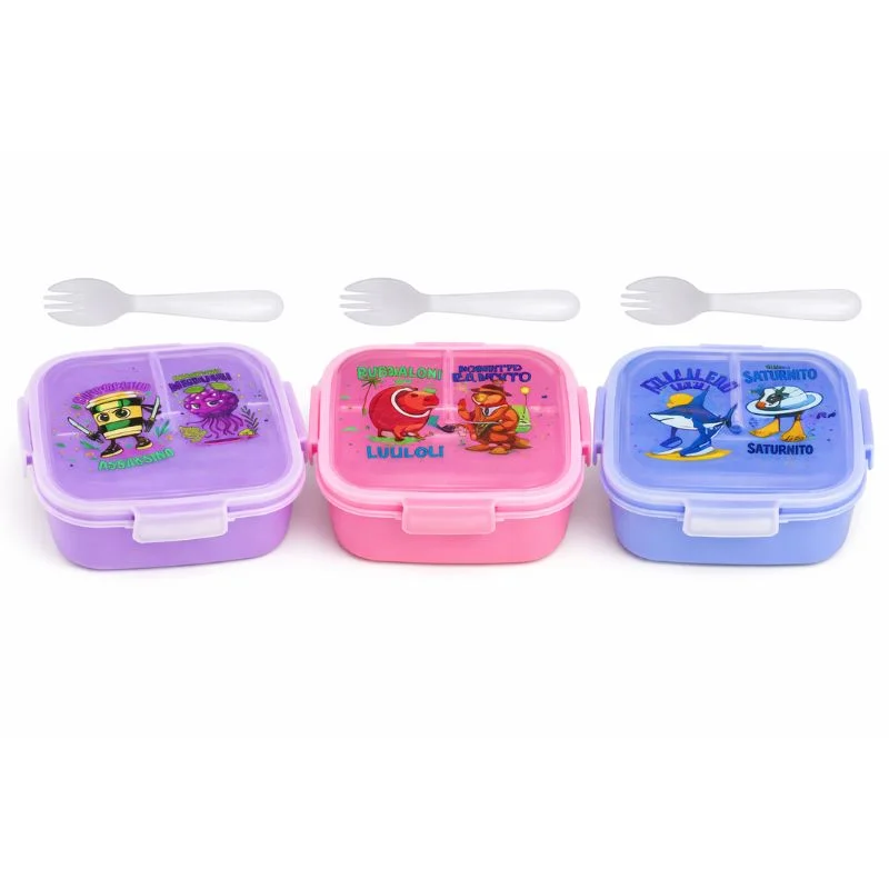 Set de Táper Brainrot B 675 ml con Cuchara 2 en 1 y 3 Compartimentos - Vista 3