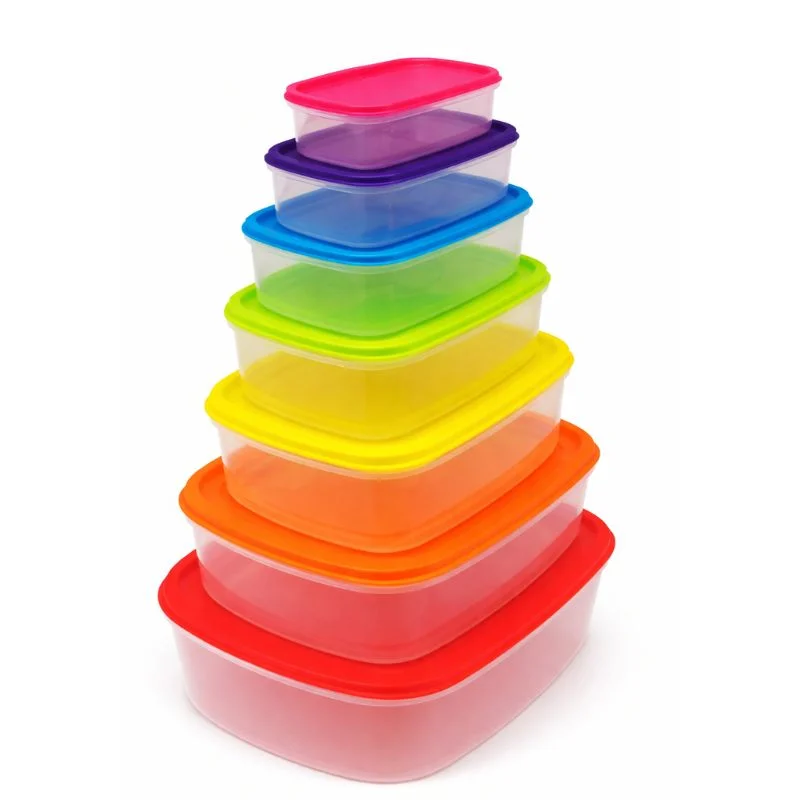 Set de Táperes Plásticos Arcoíris 7 Piezas con Tapas de Colores - Vista 3