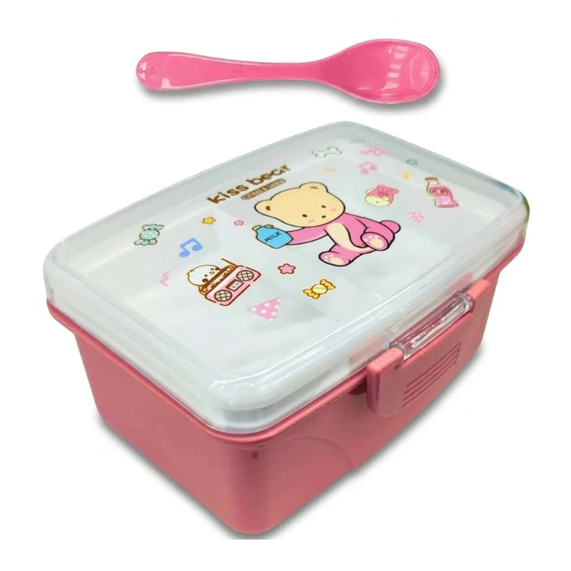 Set de Táper Kiss Bear 1100ml | Lonchera Grande con 2 Divisiones e Incluye Cuchara - Vista 1