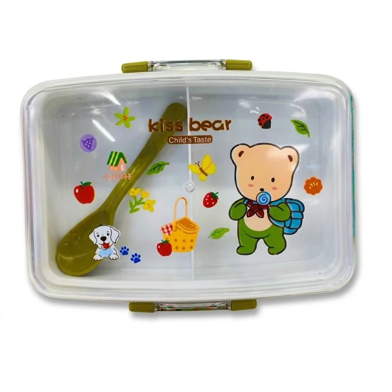 Set de Táper Kiss Bear 1100ml | Lonchera Grande con 2 Divisiones e Incluye Cuchara - Vista 2