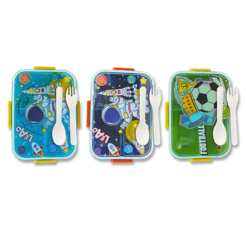 "Lonchera Escolar 900ml con Cubiertos | Diseños Fútbol y Espacial" - Vista 3