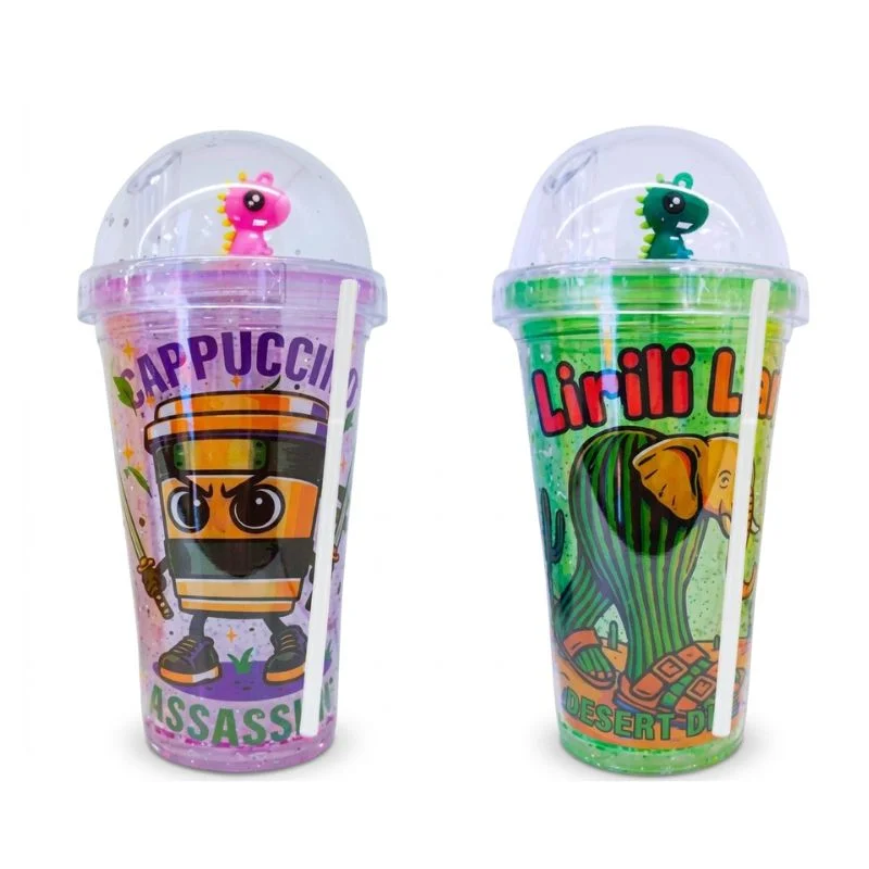 Vasos Glitter Brainrot con Figura 3D - Tomatodos Brillantes de 450ml - Vista 3