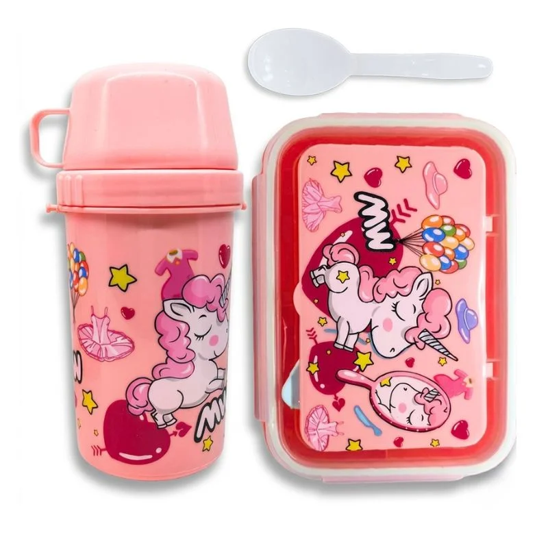 Set de Lonchera Unicornio Kawaii: Táper con 3 Divisiones 500ml y Tomatodo - Vista 1