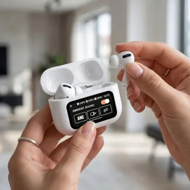 Audífonos Inalámbricos Bluetooth con Cancelación de Ruido 5.3 Blancos ANC/ENC con Pantalla LED miniatura 4