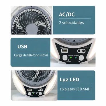Ventilador Solar Recargable 8” GD-8025 con Panel Solar 6W y Carga USB miniatura 2