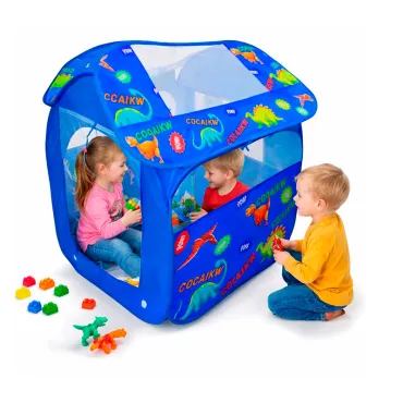 Carpa Infantil Plegable Dinosaurios Azul 80x80x100 cm – Casa de Juego para Niños miniatura 2
