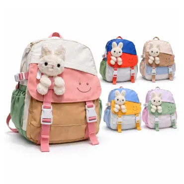 Mochila Multicolor con Peluche de Conejo y Múltiples Compartimentos miniatura 3