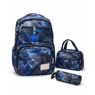 Set Escolar Mochila Trío con Lonchera y Cartuchera Diseño Urbano Multicolor