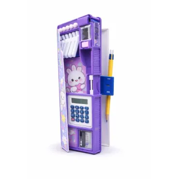 Cartuchera Escolar Kawaii con Calculadora, Porta Lapicero y Tajador Incorporado