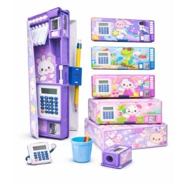 Cartuchera Escolar Kawaii con Calculadora, Porta Lapicero y Tajador Incorporado miniatura 3
