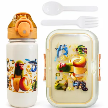 Set de táper infantil con tomatodo 500 ml + lonchera 3 divisiones