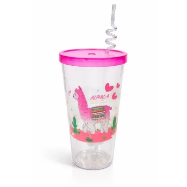 Vasos Llamita 500 ml con Cañita y Tapa para Bebidas Frías miniatura 2
