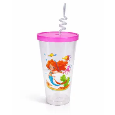 Vasos Sirena 500 ml con Tapa y Cañita para Bebidas Frías