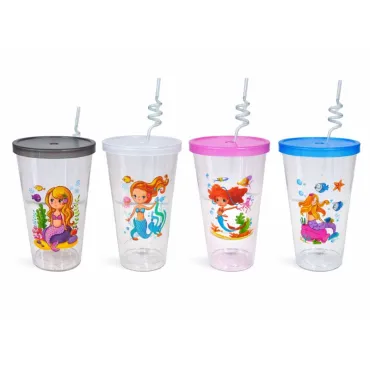 Vasos Sirena 500 ml con Tapa y Cañita para Bebidas Frías miniatura 3