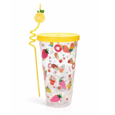 Vasos Summer 500 ml con Tapa y Cañita Decorativa de Frutas miniatura 2