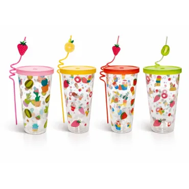 Vasos Summer 500 ml con Tapa y Cañita Decorativa de Frutas miniatura 3