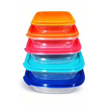 Set de Táperes Plásticos Cuadrados 5 Piezas con Tapas de Colores