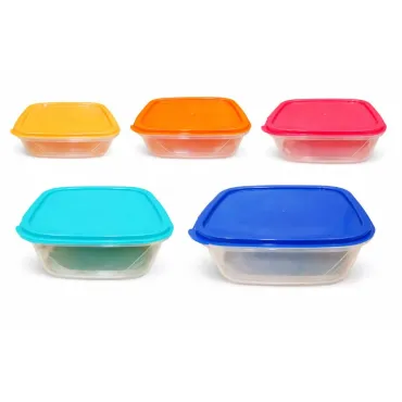Set de Táperes Plásticos Cuadrados 5 Piezas con Tapas de Colores miniatura 2