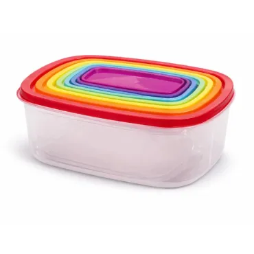 Set de Táperes Plásticos Arcoíris 7 Piezas con Tapas de Colores