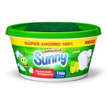Lavavajilla en Pasta Sunny 1 Kg con Esponja Aroma Limón