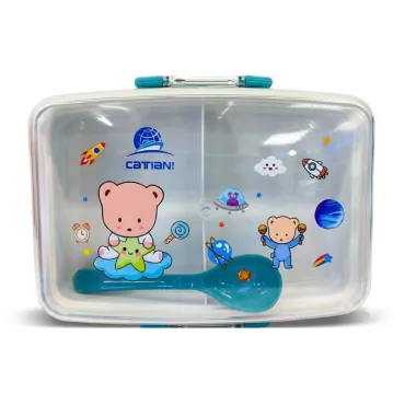 Set de Táper Kiss Bear 1100ml | Lonchera Grande con 2 Divisiones e Incluye Cuchara miniatura 3