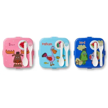 Set de Táper Animalitos del Bosque 950ml | Lonchera con Cubiertos y Salsero miniatura 3