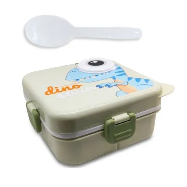Taper Lonchera Infantil Dino Bean | 3 Divisiones con Cuchara - Dinosaurio