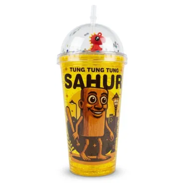 Vasos Glitter Brainrot con Figura 3D - Tomatodos Brillantes de 450ml