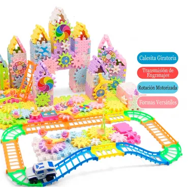 Juego de Engranajes Armable 136 Piezas con Pista y Carro