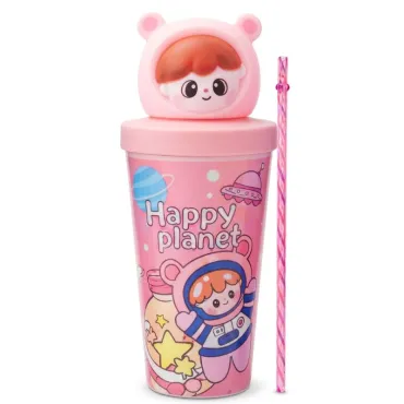 Vaso con Tapa de Astronauta 3D - Diseño Kawaii Happy Planet 650ml | Regalo Ideal