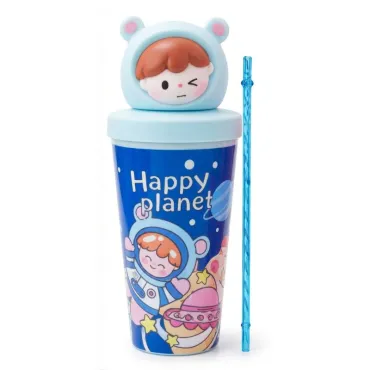 Vaso con Tapa de Astronauta 3D - Diseño Kawaii Happy Planet 650ml | Regalo Ideal miniatura 3