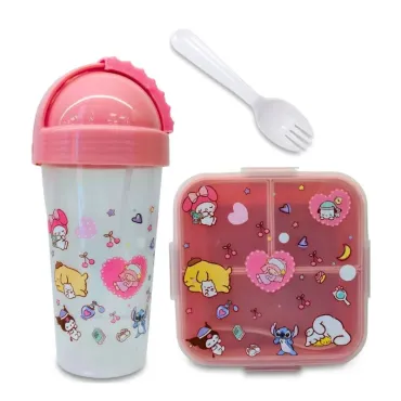 Set de Lonchera y Tomatodo Sweet Kawaii | Táper 3 Divisiones + Cubierto