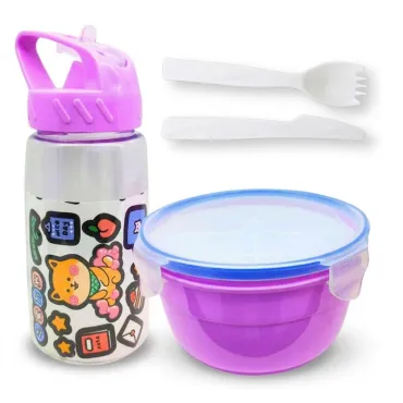 Set Rush Kawaii: Táper de 1 Litro con 4 Divisiones y Tomatodo