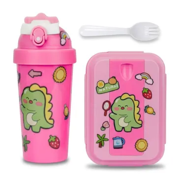 Set de Lonchera Dinosaurio Kawaii: Táper de 750ml con 2 Divisiones y Tomatodo