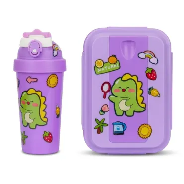 Set de Lonchera Dinosaurio Kawaii: Táper de 750ml con 2 Divisiones y Tomatodo miniatura 3