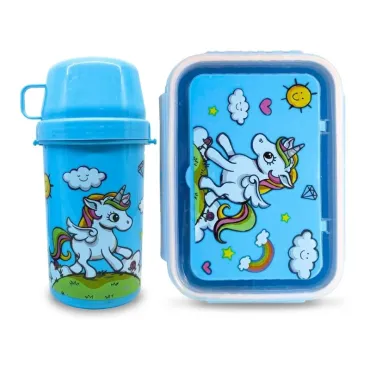 Set de Lonchera Unicornio Kawaii: Táper con 3 Divisiones 500ml y Tomatodo miniatura 2
